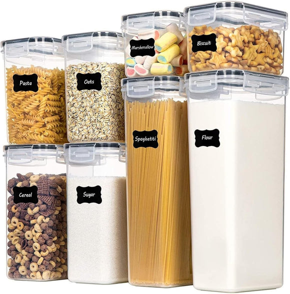 CARLA HOME 8 Piece Airtight Food Storage Containers Set with Lids & Labels for Kitchen Storage - RnR Galore
