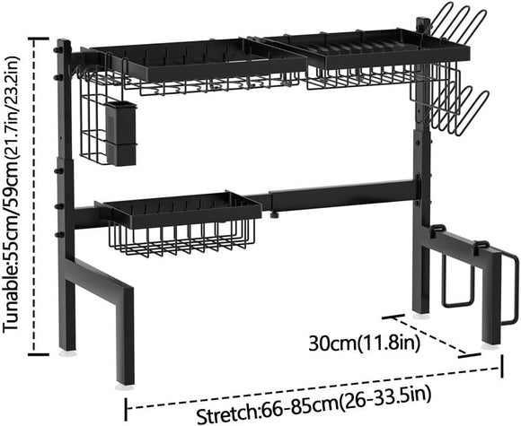 CARLA HOME Adjustable Over the Sink Dish Drying Rack with Utensil Holder, Hooks & Cutting Board Rack for Kitchen Counter Storage - RnR Galore
