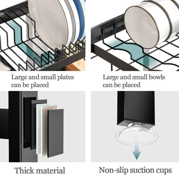 CARLA HOME Adjustable Over the Sink Dish Drying Rack with Utensil Holder, Hooks & Cutting Board Rack for Kitchen Counter Storage - RnR Galore