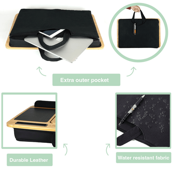 CARLA HOME Bamboo Laptop Lap Desk with Cushion, Angle Adjustable and Sleeve Case Bag for Office and Home - RnR Galore