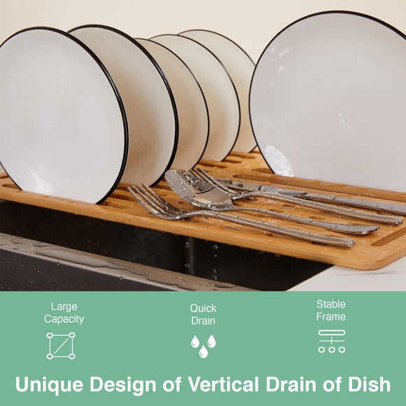 CARLA HOME Foldable Bamboo Dish Drying Rack for Kitchen - RnR Galore