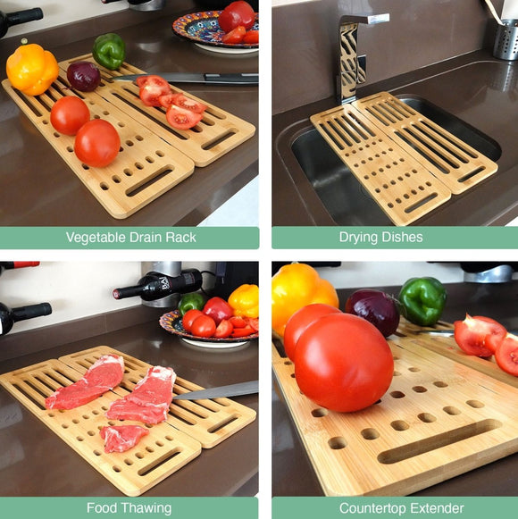 CARLA HOME Foldable Bamboo Dish Drying Rack for Kitchen - RnR Galore