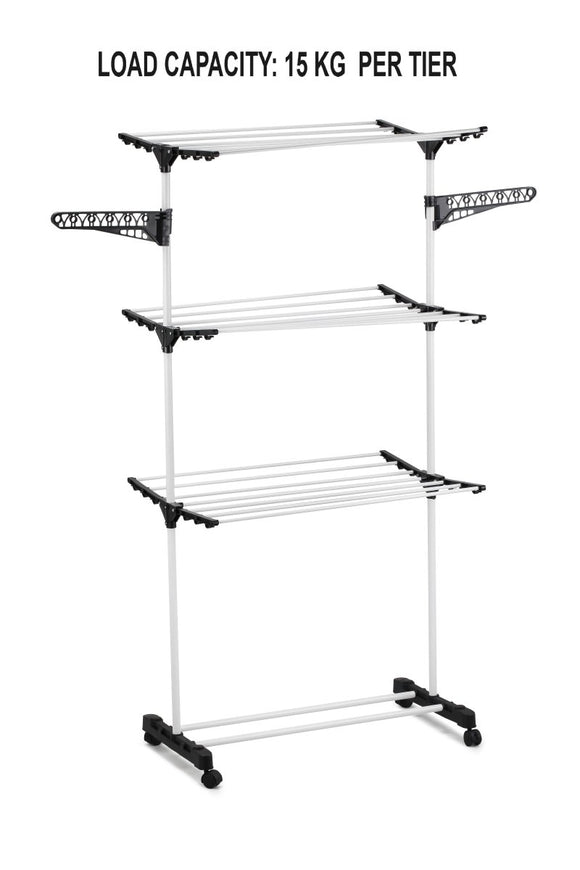 CARLA HOME Folding 3 Tier Clothes Laundry Drying Rack with Stainless Steel Tubes for Indoor & Outdoor Home - RnR Galore