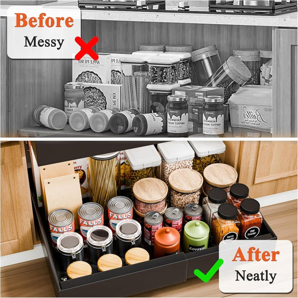 CARLA HOME Pack Pull Out Cabinet Organizer Expandable for Cabinets with Adjustable Slide Out Shelves and Easy Installation (Black) - RnR Galore