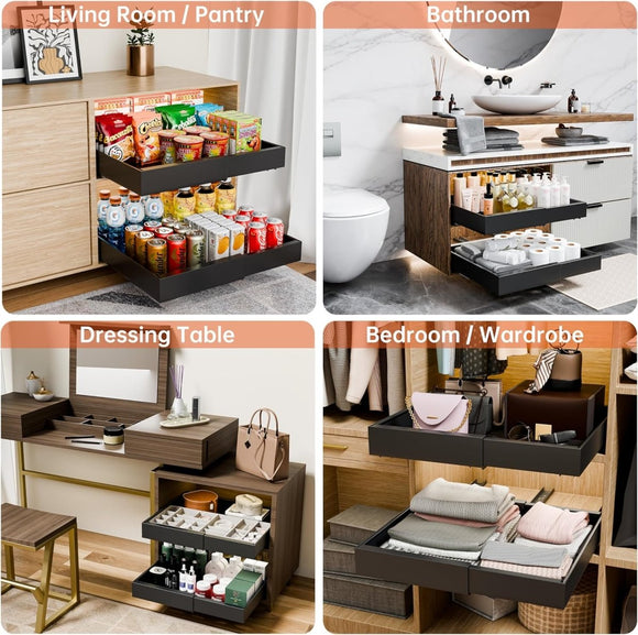 CARLA HOME Pack Pull Out Cabinet Organizer Expandable for Cabinets with Adjustable Slide Out Shelves and Easy Installation (Black) - RnR Galore
