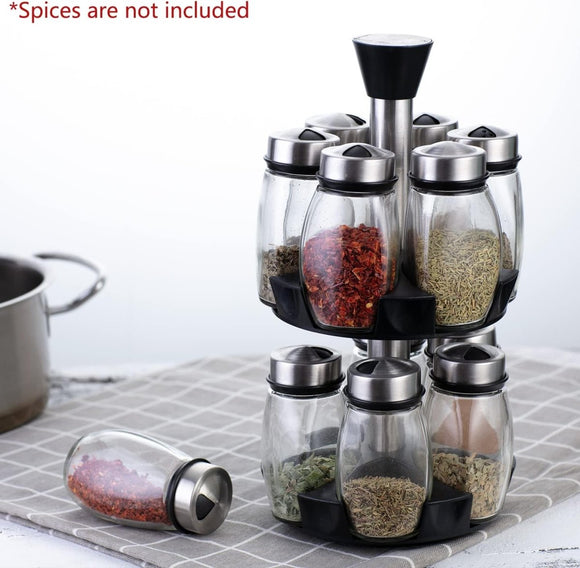 CARLA HOME Rotating Spice Rack Organizer with 16 Glass Jars for Kitchen Seasoning and Herb Storage - RnR Galore