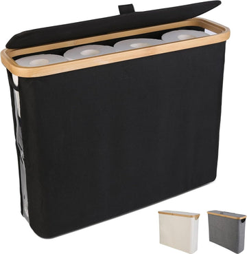 CARLA HOME Toilet Paper Storage Basket Holds Up to 12 Rolls with Bamboo Lid and Handle for RV Closet (Black) - RnR Galore