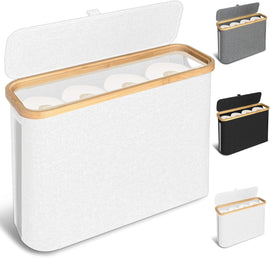 CARLA HOME Toilet Paper Storage Basket Holds Up to 12 Rolls with Bamboo Lid and Handle for RV Closet (White) - RnR Galore