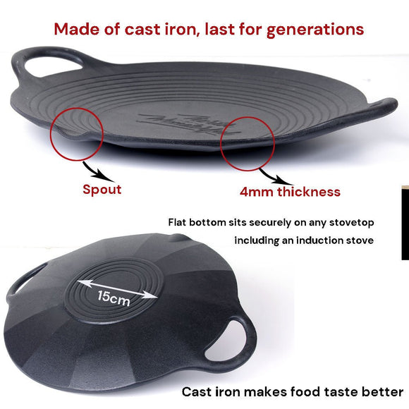 Cast Iron 36cm Korean Japanese BBQ Barbecue Grill Pan Plate Round Griddle Plate Indoor outdoor - RnR Galore