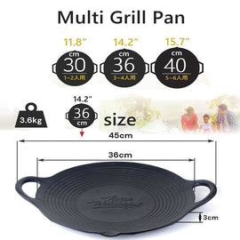 Cast Iron 36cm Korean Japanese BBQ Barbecue Grill Pan Plate Round Griddle Plate Indoor outdoor - RnR Galore