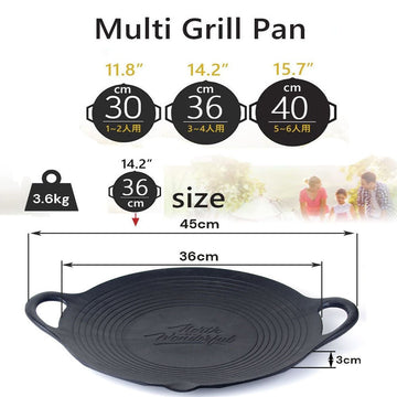 Cast Iron 36cm Korean Japanese BBQ Barbecue Grill Pan Plate Round Griddle Plate Indoor outdoor - RnR Galore
