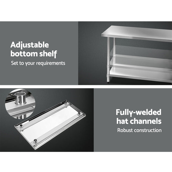 Cefito 430 Stainless Steel Kitchen Benches Work Bench Food Prep Table with Wheels 1524MM x 610MM - RnR Galore