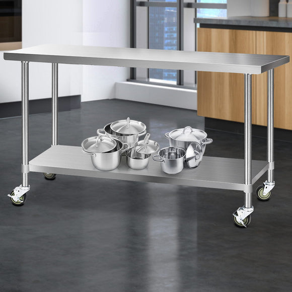 Cefito 430 Stainless Steel Kitchen Benches Work Bench Food Prep Table with Wheels 1829MM x 610MM - RnR Galore
