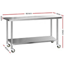 Cefito 430 Stainless Steel Kitchen Benches Work Bench Food Prep Table with Wheels 1829MM x 610MM - RnR Galore