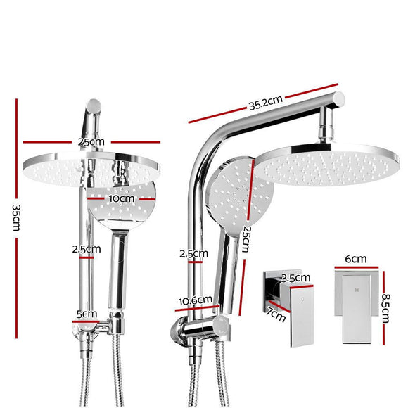 Cefito 9'' Rain Shower Head Set Handheld Round High Pressure Twins Tap�Chrome - RnR Galore