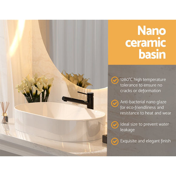 Cefito Bathroom Basin Ceramic Vanity Sink Hand Wash Bowl 52x31cm - RnR Galore