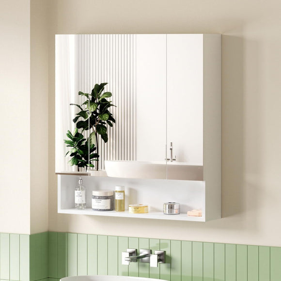 Cefito Bathroom Mirror Cabinet Medicine Adjustable Shelves Wall Hung 700x750mm White - RnR Galore