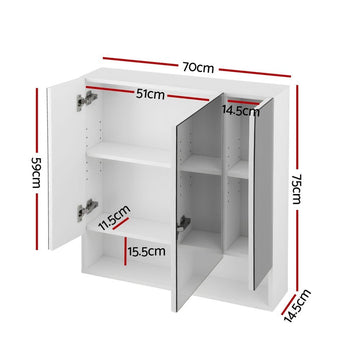 Cefito Bathroom Mirror Cabinet Medicine Adjustable Shelves Wall Hung 700x750mm White - RnR Galore