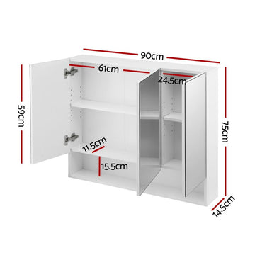 Cefito Bathroom Mirror Cabinet Medicine Adjustable Shelves Wall Hung 900x750mm White - RnR Galore