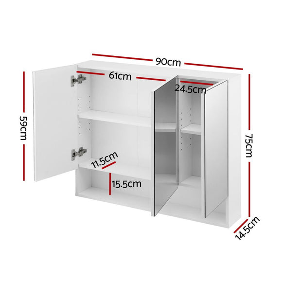 Cefito Bathroom Mirror Cabinet Medicine Adjustable Shelves Wall Hung 900x750mm White - RnR Galore