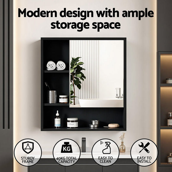 Cefito Bathroom Mirror Cabinet Mirrored Medicine Adjustable Shelf Wall Mounted 560mm Black - RnR Galore