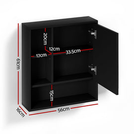 Cefito Bathroom Mirror Cabinet Mirrored Medicine Adjustable Shelf Wall Mounted 560mm Black - RnR Galore