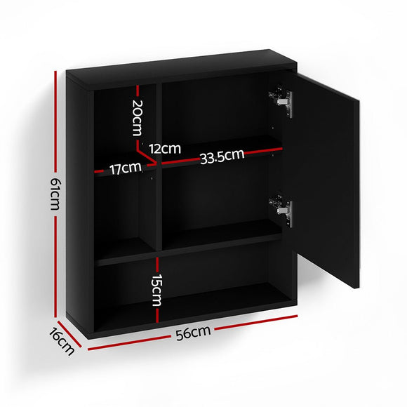Cefito Bathroom Mirror Cabinet Mirrored Medicine Adjustable Shelf Wall Mounted 560mm Black - RnR Galore