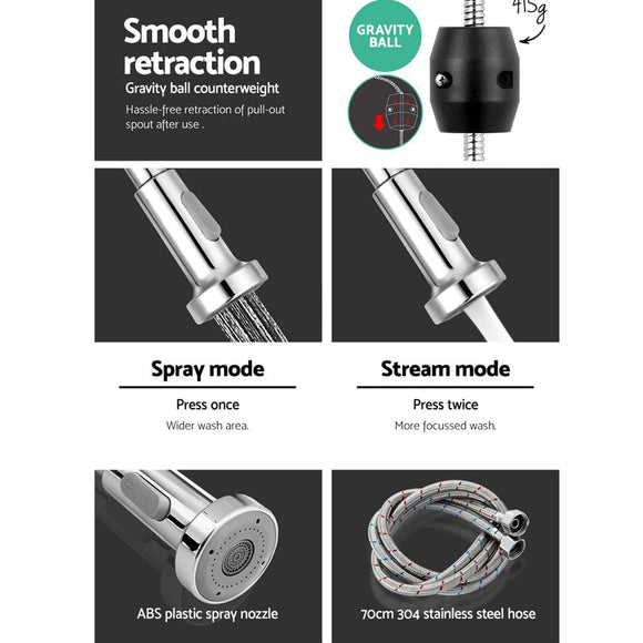 Cefito Kitchen Mixer Tap Pull Down 2 Modes Sink Faucet Basin Laundry Chrome - RnR Galore