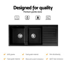 Cefito Kitchen Sink 116x50cm Granite Stone Sink Double Bowl Black - RnR Galore