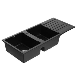 Cefito Kitchen Sink 116x50cm Granite Stone Sink Double Bowl Black - RnR Galore