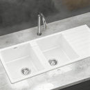 Cefito Kitchen Sink 116x50cm Granite Stone Sink Double Bowl White - RnR Galore