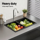 Cefito Kitchen Sink 77x45cm Granite Stone Sink Double Bowl Black - RnR Galore