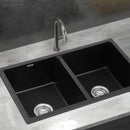 Cefito Kitchen Sink 77x45cm Granite Stone Sink Double Bowl Black - RnR Galore