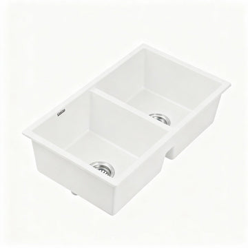 Cefito Kitchen Sink 77x45cm Granite Stone Sink Double Bowl White - RnR Galore