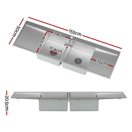 Cefito Kitchen Sink Basin Stainless Steel Under/Top/Flush Mount Bowl 155X50CM - RnR Galore