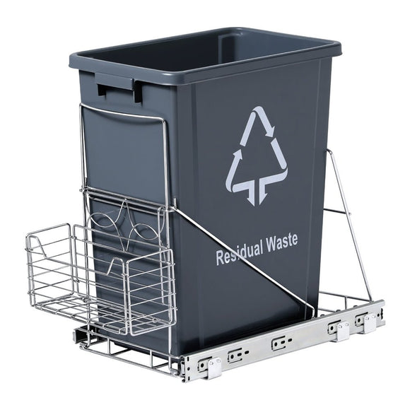 Cefito Pull Out Bin Kitchen Cabinet Slide Garbage Rubbish Bins Basket 40L Grey - RnR Galore
