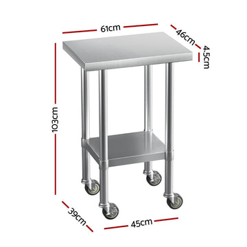 Cefito Stainless Steel Kitchen Benches Work Bench Wheels 61X46CM 430 - RnR Galore