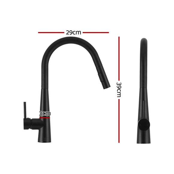 Cefito Stainless Steel Sink 100x45CM With Pull Out Mixer Tap Kitchen Basin Double Bowl Black - RnR Galore