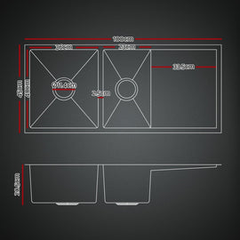 Cefito Stainless Steel Sink 100x45CM With Pull Out Mixer Tap Kitchen Basin Double Bowl Black - RnR Galore