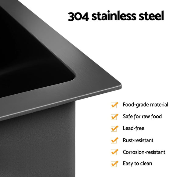 Cefito Stainless Steel Sink 30x45CM With Pull Out Mixer Tap Kitchen Basin Single Bowl Black - RnR Galore