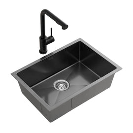 Cefito Stainless Steel Sink 30x45CM With Pull Out Mixer Tap Kitchen Basin Single Bowl Black - RnR Galore
