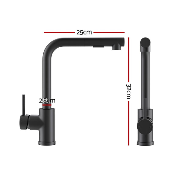 Cefito Stainless Steel Sink 44x44CM With Pull Out Mixer Tap Kitchen Basin Single Bowl Black - RnR Galore