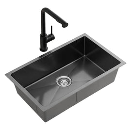 Cefito Stainless Steel Sink 60x45CM With Pull Out Mixer Tap Kitchen Basin Single Bowl Black - RnR Galore