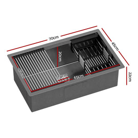 Cefito Stainless Steel Sink 70x45CM With Pull Out Mixer Tap Kitchen Basin Single Bowl Black - RnR Galore