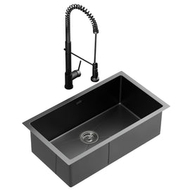 Cefito Stainless Steel Sink 70x45CM With Pull Out Mixer Tap Kitchen Basin Single Bowl Black - RnR Galore