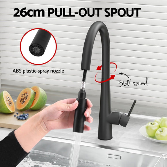 Cefito Stainless Steel Sink 70x45CM With Pull Out Mixer Tap Kitchen Basin Single Bowl Black - RnR Galore