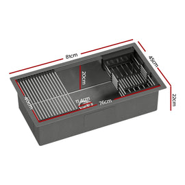 Cefito Stainless Steel Sink 81x45CM With Pull Out Mixer Tap Kitchen Basin Single Bowl Black - RnR Galore