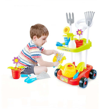 Children's Gardening Trolley Set with Fake Garden Tools for Toddlers - RnR Galore