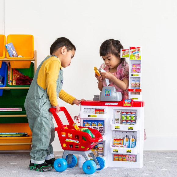 Children's Home Supermarket w/ Toy Cash Register, Trolly, Fruit & More - RnR Galore