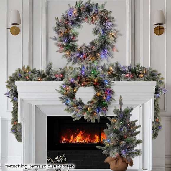 Christabelle 61cm Christmas Wreath Snowy Stamford Spruce with Coloured LED Lights Front Door Decoration Ornament - RnR Galore